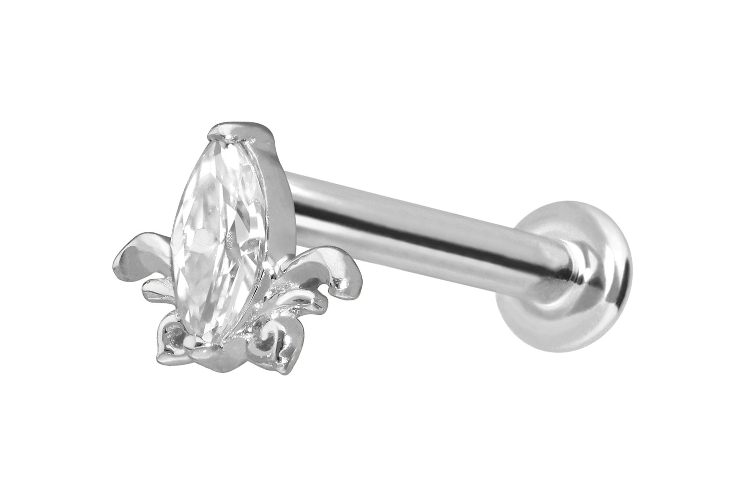 14 Karat Gold Labret Piercing mit Push Fit MOISSANIT-LOTUSBLÜTE